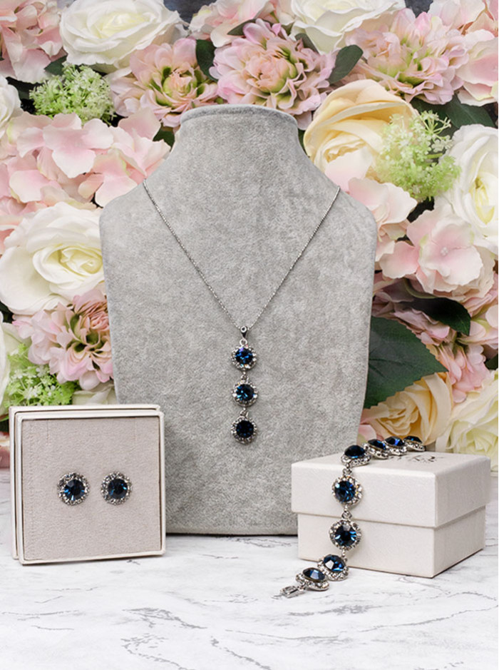 Halo Crystal Jewellery Set - Navy Blue